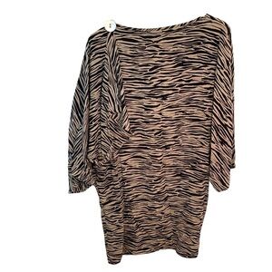 Mini Tunic Dress Beige Black Zebra Print Ruffle